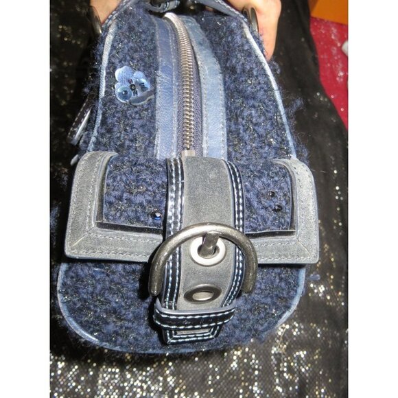 Coach Soho Midnight Blue Tweed & Suede Leather Sequin East West Satchel 10071 - Picture 6 of 16